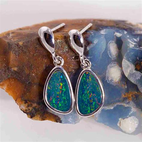 silver drop opal earrings